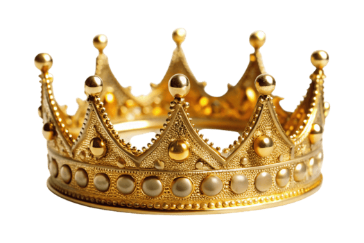Majestic golden crown with intricate decorations and precious stones representing power and wealth png