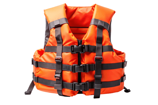 Durable life jacket with buckles and straps for personal flotation and water safety png