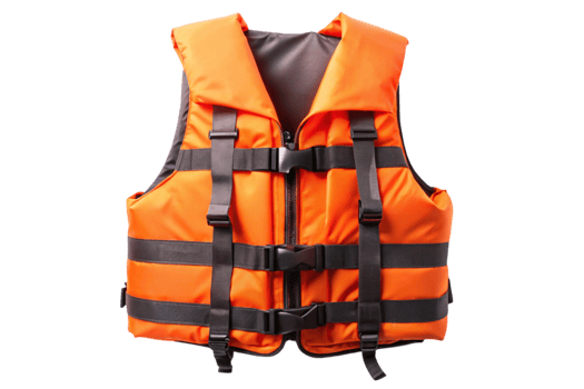 Safety life vest in orange with adjustable black straps, ideal for swimming, boating, and water sports png