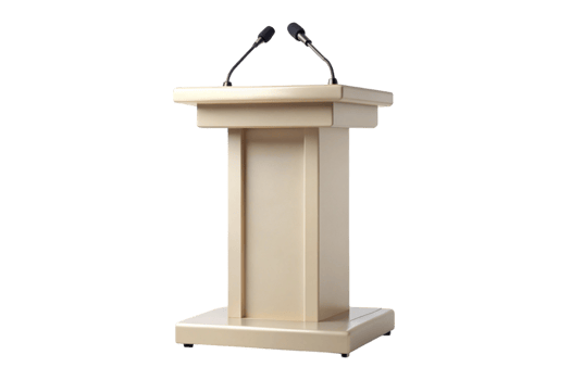 Modern beige conference podium with attached microphone suitable for lectures and presentations png