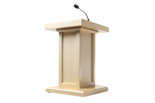 Beige podium or lectern with a built in microphone for conferences and public speaking events png