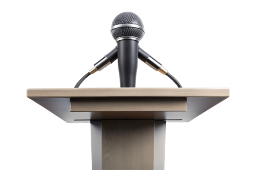 Professional podium with microphones ready for speech or conference presentation in a formal setting png