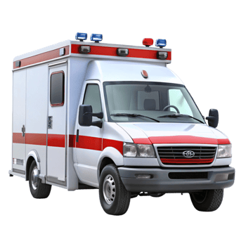 Modern ambulance vehicle with emergency lights, isolated on Transparent Background, ready for medical response png