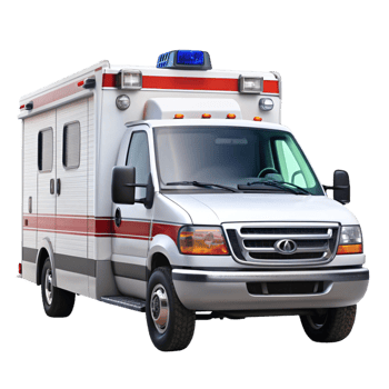 Emergency rescue ambulance van with blue sirens and red stripe, perfect for urgent medical transport png