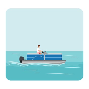 Boat on water with person driving in flat modern style illustration vector