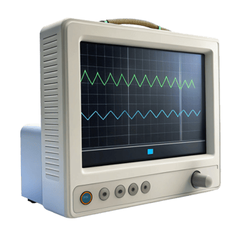 ECG monitor with graphical heart rate display, suitable for illustrating cardiovascular health and clinical settings png