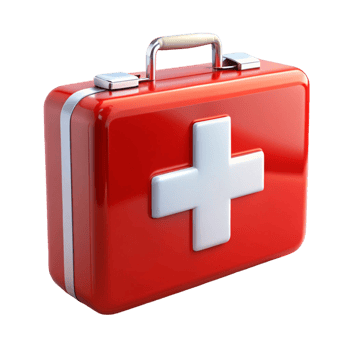 Red first aid kit with white cross symbol, isolated on Transparent Background, for emergency medical care and safety png
