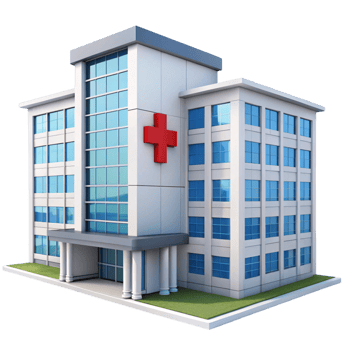 High quality image of a multi story medical facility, emphasizing healthcare services and emergency care png