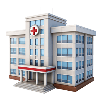 3D illustration of a hospital building, showcasing modern design, healthcare infrastructure, and medical support png