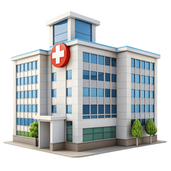 Healthcare facility with windows and red cross emblem, symbolizing patient care and hospital services png