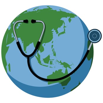earth planet stethoscope healthcare isolated illustration on white background vector