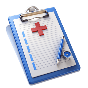 Medical clipboard with a red cross, pen, and lined paper, symbolizing healthcare documentation png