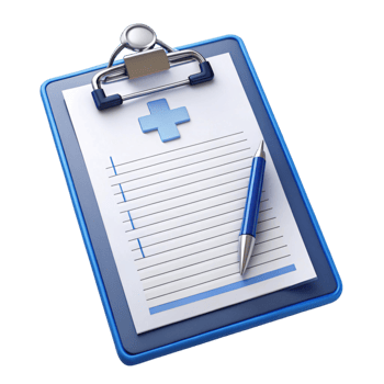 Medical chart clipboard with red cross symbol, representing patient information and care management png