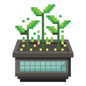 Dot Matrix Style Planter With Growing Sprouts vector