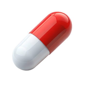 Red and white capsule pill isolated on a clean Transparent Background, representing medication and healthcare png