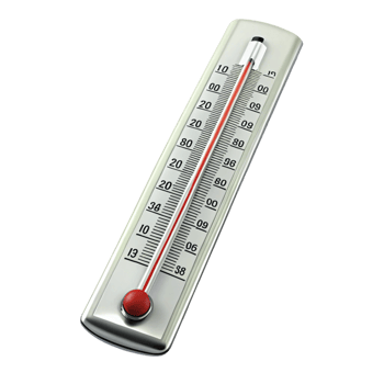 Classic thermometer showing temperature reading with clear scale and red indicator on a Transparent Background png