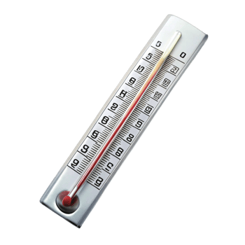 High quality image of a traditional thermometer with a metal frame and red liquid indicator png