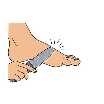 Person using a foot file to smooth skin on their foot for better care vector
