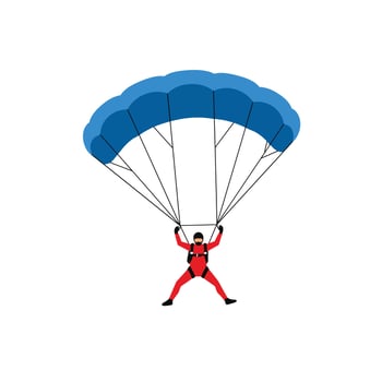 Parachutist descending with blue parachute in flat art style illustration vector