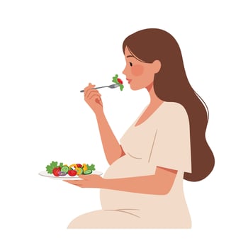Pregnant woman enjoying a healthy meal in flat art style vector