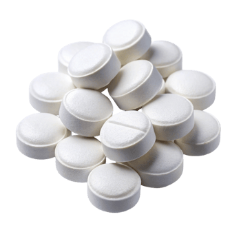 Close up view of multiple white antacid pills arranged on a plain Transparent Background for healthcare concepts png
