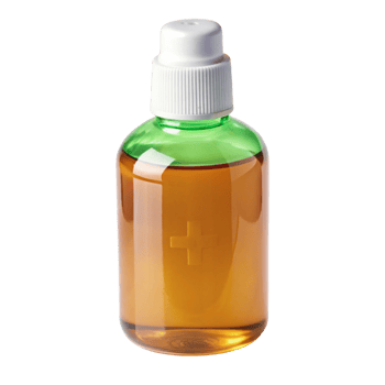 Close up of a clear bottle containing antiseptic liquid, showcasing essential hygiene product in white setting png