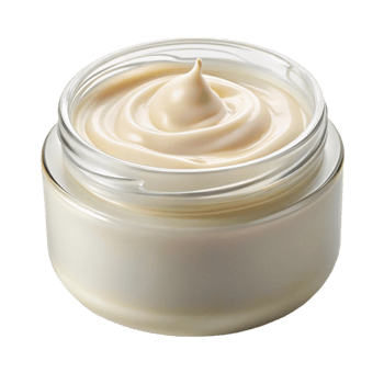 Skincare cream jar with rich, creamy lotion, showcasing smooth application and hydration, isolated on white png