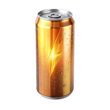 Vibrant energy drink can with water droplets, isolated on white, emphasizing refreshment and energy boost png