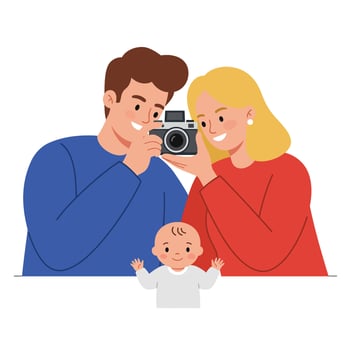 Family capturing joyful moments together in flat illustration vector