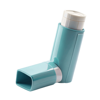 Medical inhaler for respiratory treatment, highlighting compact design and efficient airflow, isolated on white png