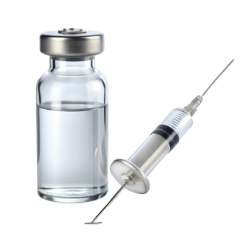 Transparent vial with liquid medication and syringe, isolated on white, used for healthcare and treatment purposes png