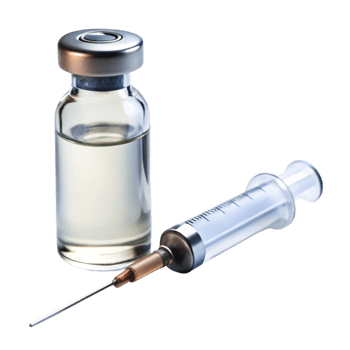 Sterile syringe and medicine vial, reflecting essential equipment for injections, immunization, and healthcare use png