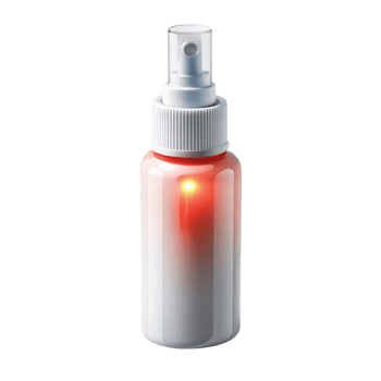 White pain relief spray bottle, isolated on Transparent Background, ideal for topical application and fast relief png