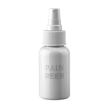 Close up of a pain relief spray bottle, showcasing compact design and easy to use spray nozzle for quick pain management png