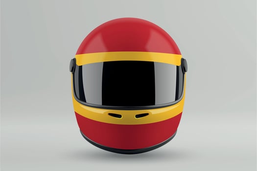 Front view of racing helmet featuring Spain flag colors vector
