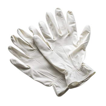 Pair of white disposable latex gloves, isolated on Transparent Background, essential for medical safety and hygiene png