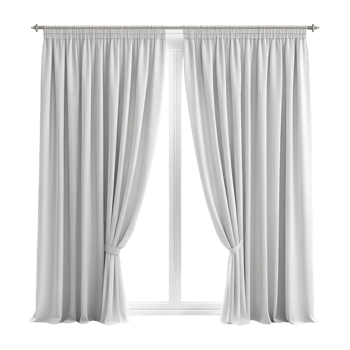 Contemporary white curtains on a sleek metal rod, offering a stylish and practical window covering solution for any room png
