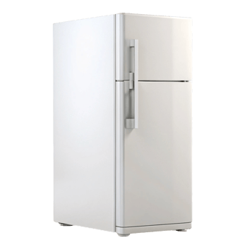 Stylish double door refrigerator with top freezer and stainless steel handles, perfect for modern kitchen appliances png