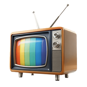 Retro color television with curved screen, analog dials, and classic wood finish, symbolizing 1970s home entertainment png