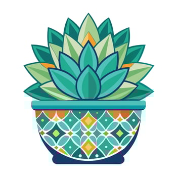 Charming Moroccan Mosaic Pot Featuring A Vibrant Succulent vector