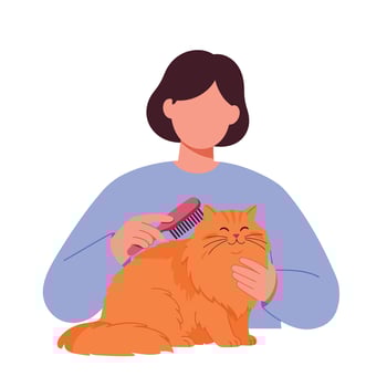 A Person brushing a black cat in flat design style illustration vector