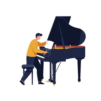 Musician playing grand piano in flat design style art vector