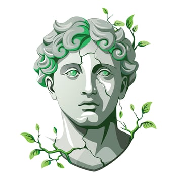 Charming Plant Growing Out Of A Cracked Marble Statue Head vector