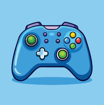 Blue Cartoon Style Game Controller Illustration On Light Blue Background vector