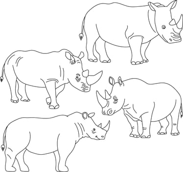 Doodle Rhino Clipart Illustrations vector