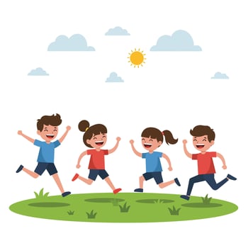 Children playing joyfully in a flat cartoon style art vector