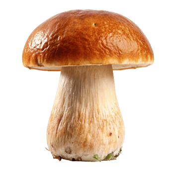 Nutritious porcini mushroom with earthy tones and distinctive shape, suitable for recipes, vegetarian meals, and culinary themes. png