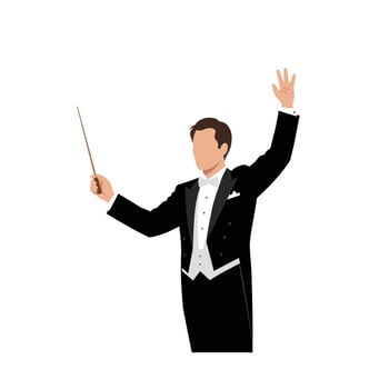 Conductor leading orchestra in elegant black suit minimal art vector
