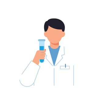 Scientist holding a test tube in a minimal flat design illustration vector