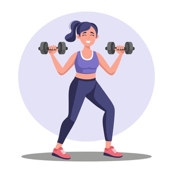 Fitness. Woman working out with dumbbells in the gym. Woman lifting weights during fitness exercise. Sports and lifestyle. vector